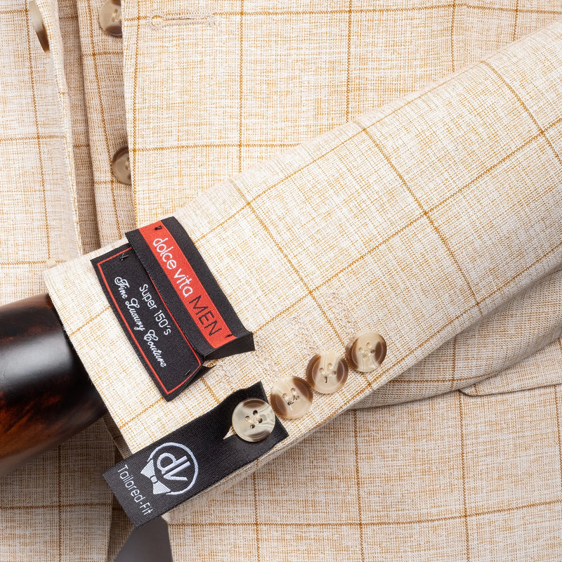 Roland | Mustard Windowpane 3-Piece Tailored-Fit Suit