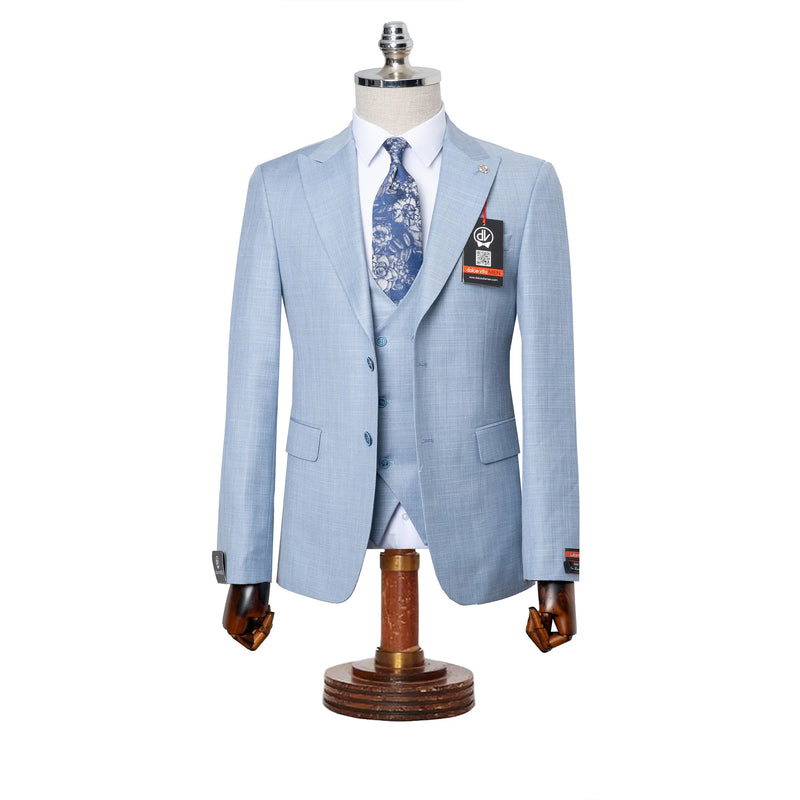 Vincenzo | Chambray Blue 3-Piece Tailored-Fit Suit