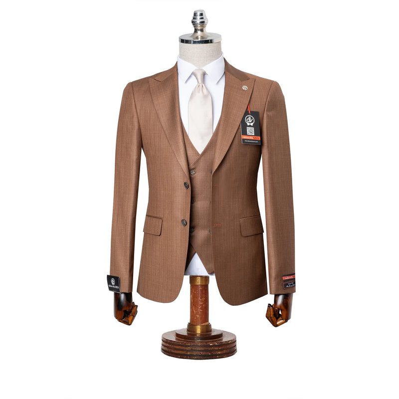 Vincenzo | Chocolate Brown 3-Piece Tailored-Fit Suit