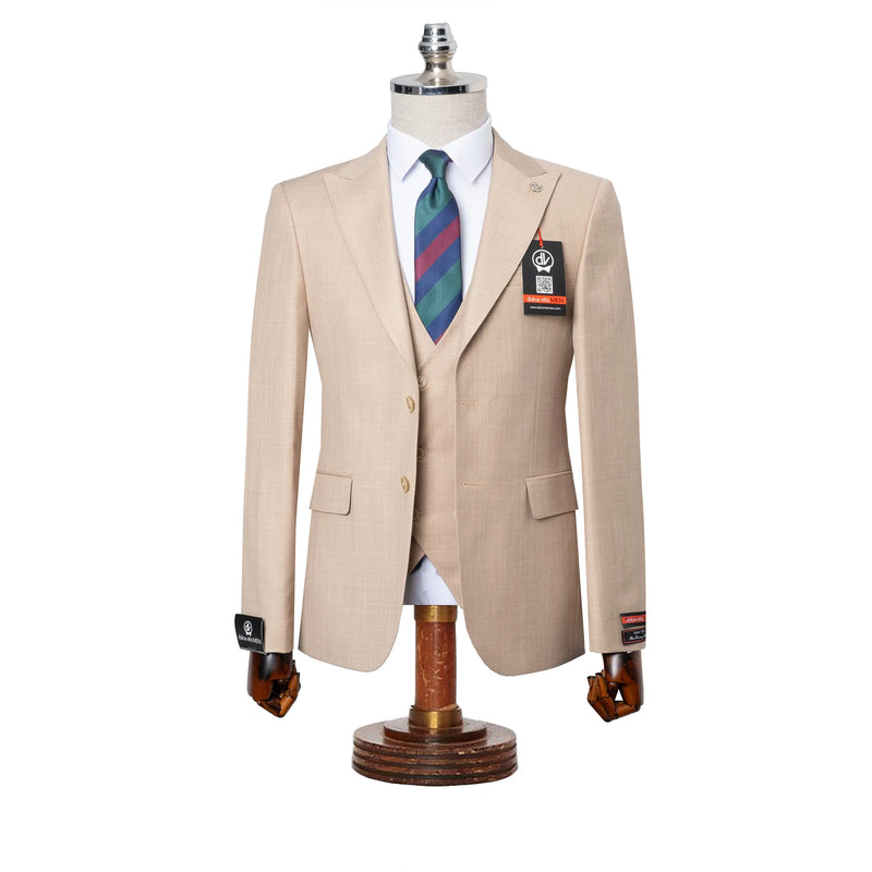 Vincenzo | Khaki 3-Piece Tailored-Fit Suit