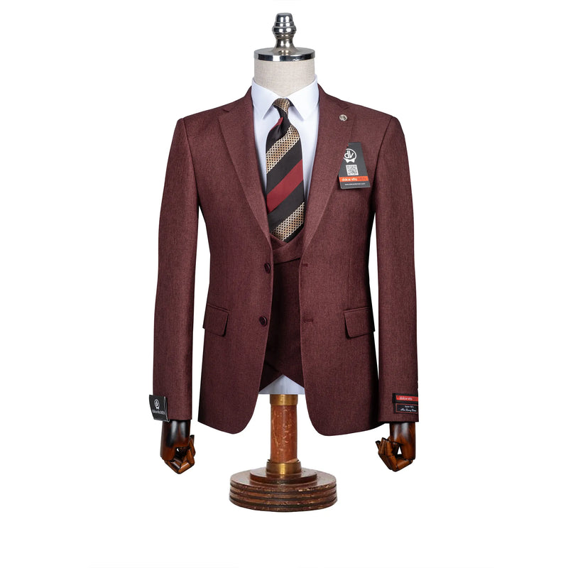 Maximo | Burgundy Twill 3-Piece Tailored-Fit suit