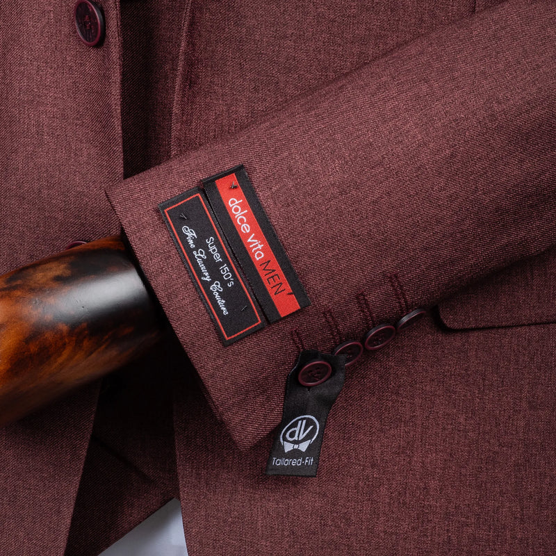 Maximo | Burgundy Twill 3-Piece Tailored-Fit suit