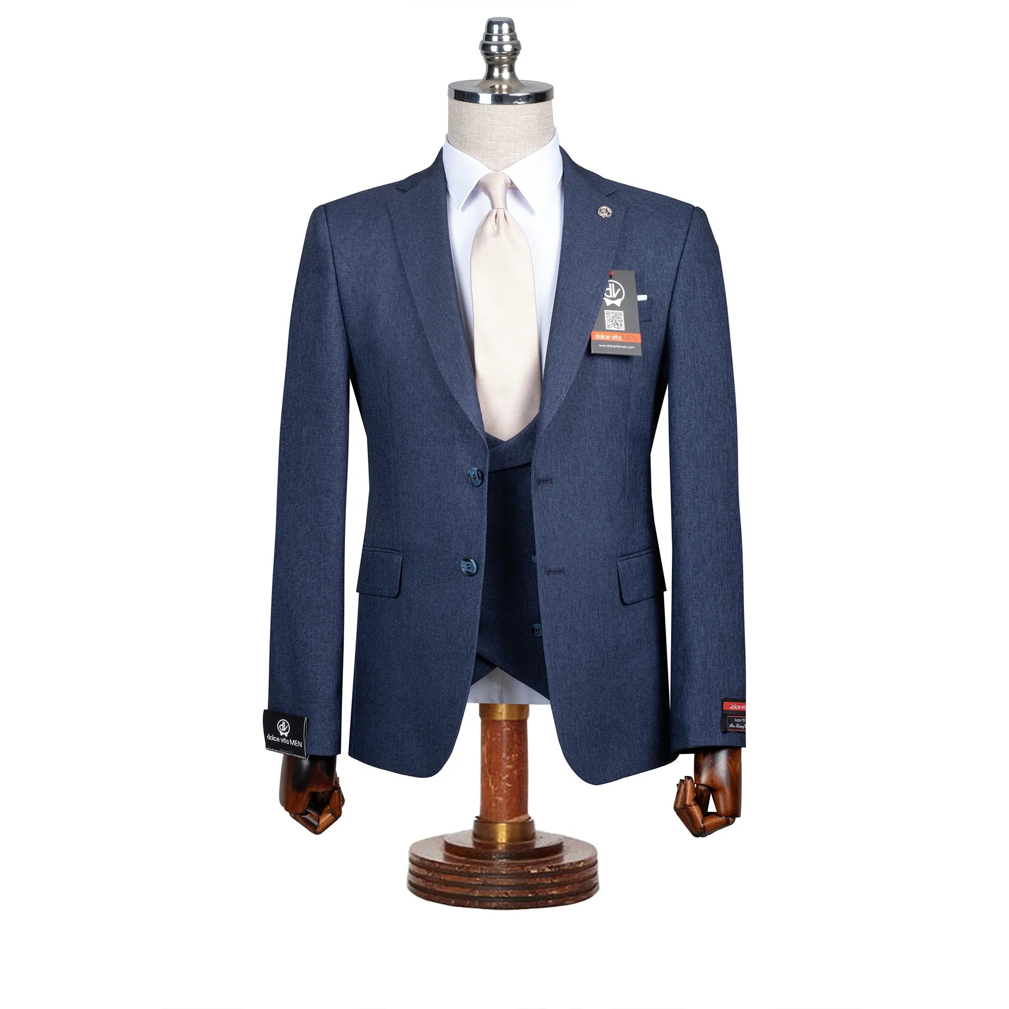 Maximo | Navy Blue Twill 3-Piece Tailored-Fit suit