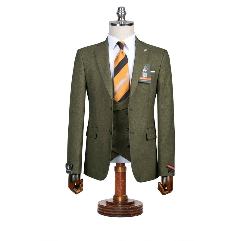 Maximo | Olive Green Twill 3-Piece Tailored-Fit suit