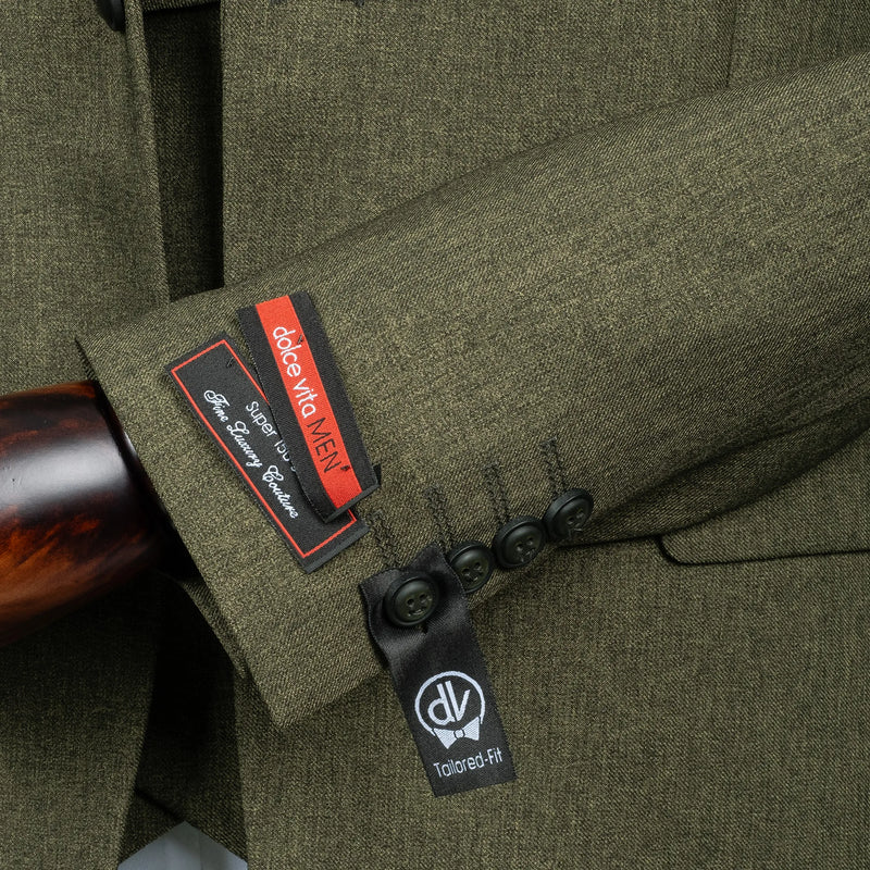 Maximo | Olive Green Twill 3-Piece Tailored-Fit suit