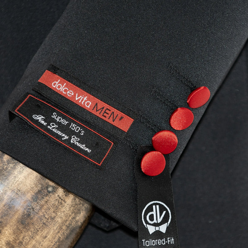 Marcus | Black & Red 3-Piece Tailored Fit Tuxedo