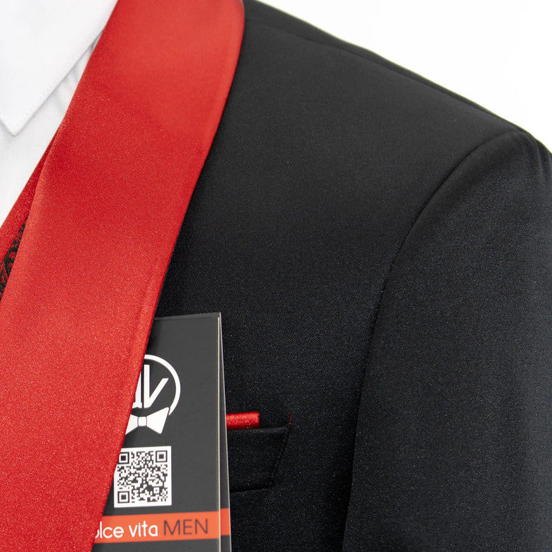 Marcus | Black & Red 3-Piece Tailored Fit Tuxedo