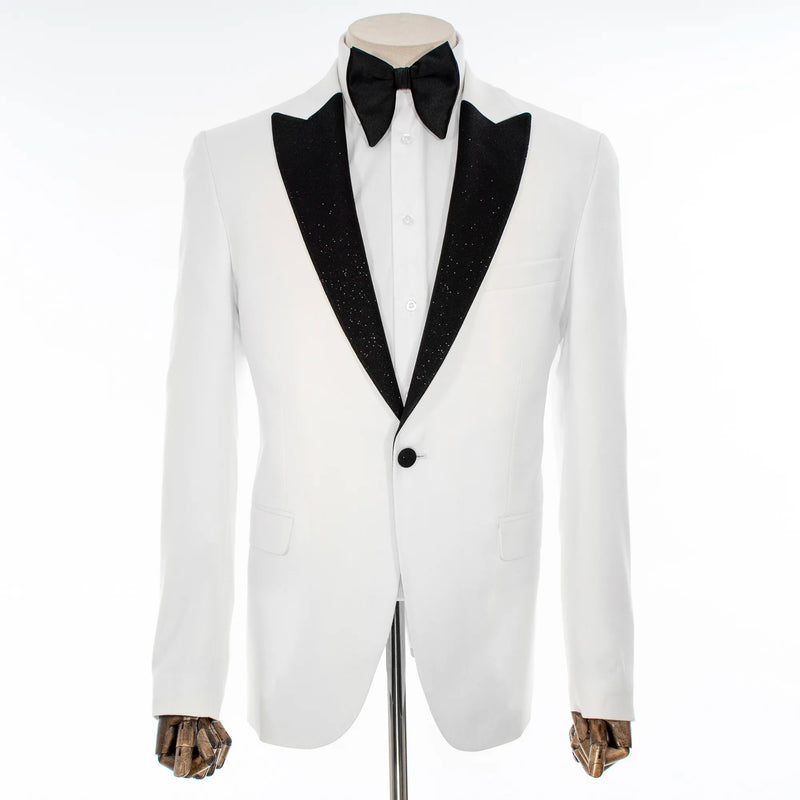 White 3-Piece Tailored-Fit Tuxedo with Glitter Peak Lapels