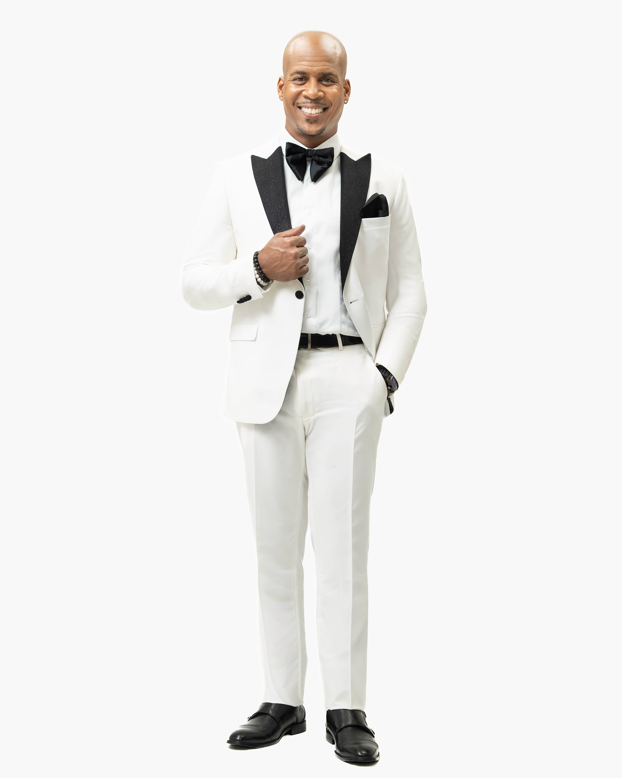 White 3-Piece Tailored-Fit Tuxedo with Glitter Peak Lapels