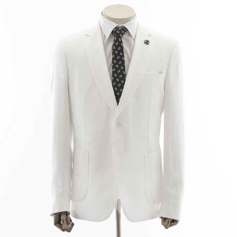 White Tailored-Fit Linen Suit