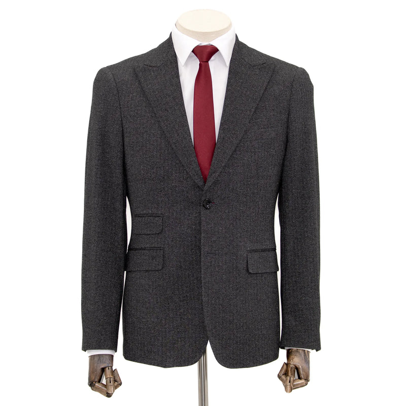 Black Stretch Herringbone 2-Piece Slim-Fit Suit
