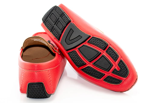 Men's Red Pebbled Leather Driving Loafer With Metal Bit