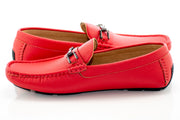 Men's Red Pebbled Leather Driving Loafer With Metal Bit