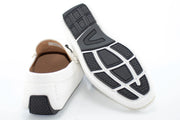 Men's White Pebbled Leather Driving Loafer With Metal Bit