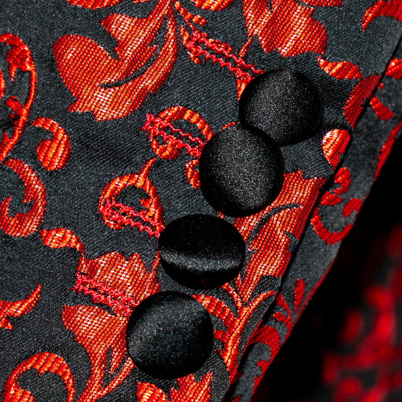 Black with Woven Red Filigree Slim-Fit Jacket