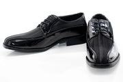 Men's Black Sating And Patent Leather Derby Dress Shoe