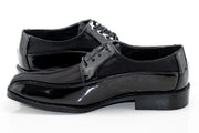 Men's Black Sating And Patent Leather Derby Dress Shoe