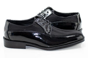Men's Black Sating And Patent Leather Derby Dress Shoe