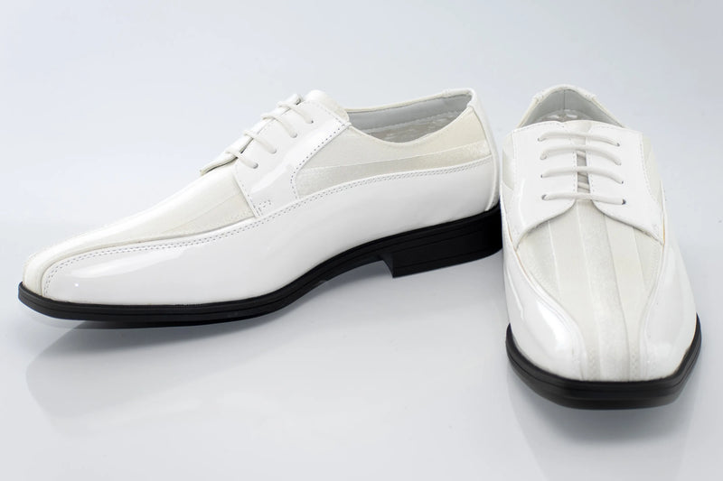 White Striped Satin Derby Lace Dress Shoe