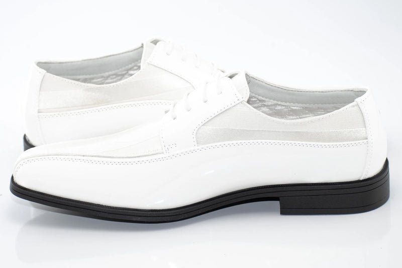 White Striped Satin Derby Lace Dress Shoe