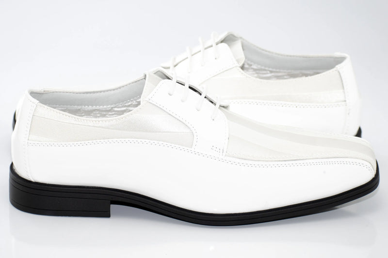 White Striped Satin Derby Lace Dress Shoe