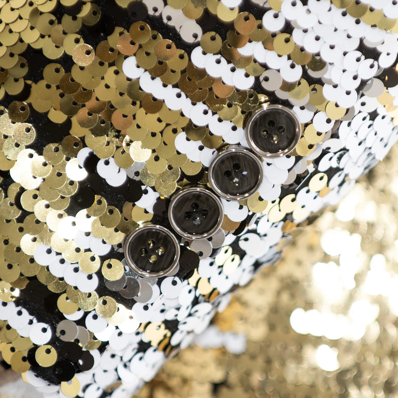 White and Gold Sequined Slim-Fit Tuxedo Jacket