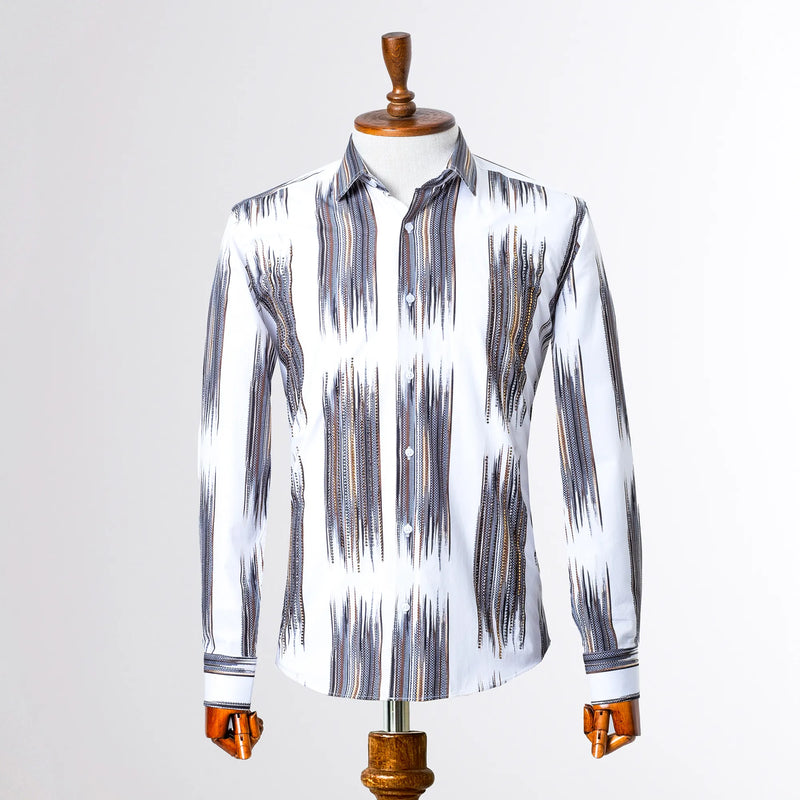 White and Black Brushed Rhinestone Slim-Fit Fashion Shirt