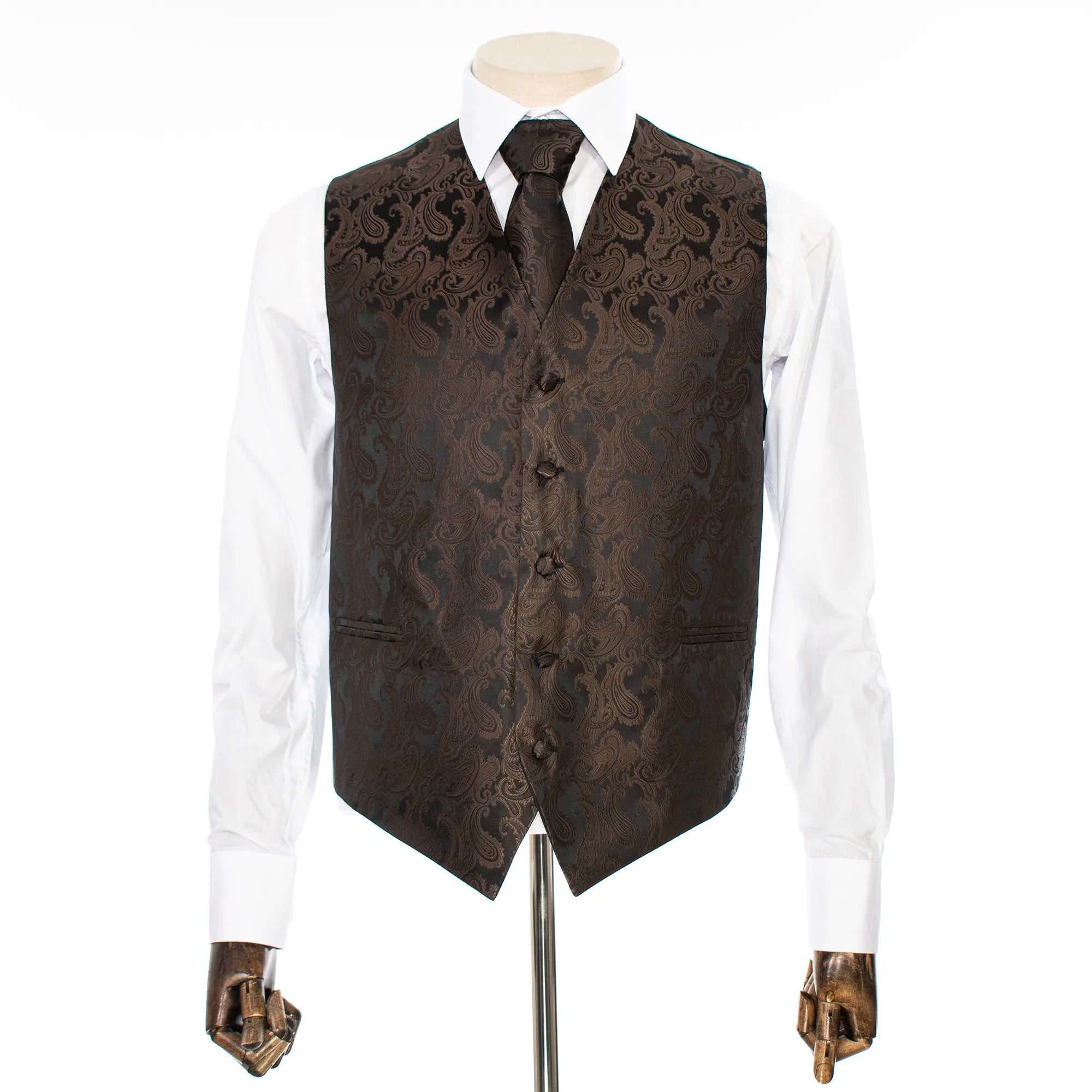 Antique Bronze Paisley Vest with Matching Necktie and Hanky