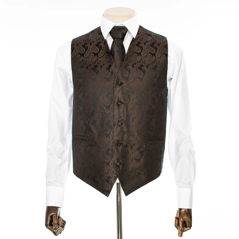 Antique Bronze Paisley Vest with Matching Necktie and Hanky