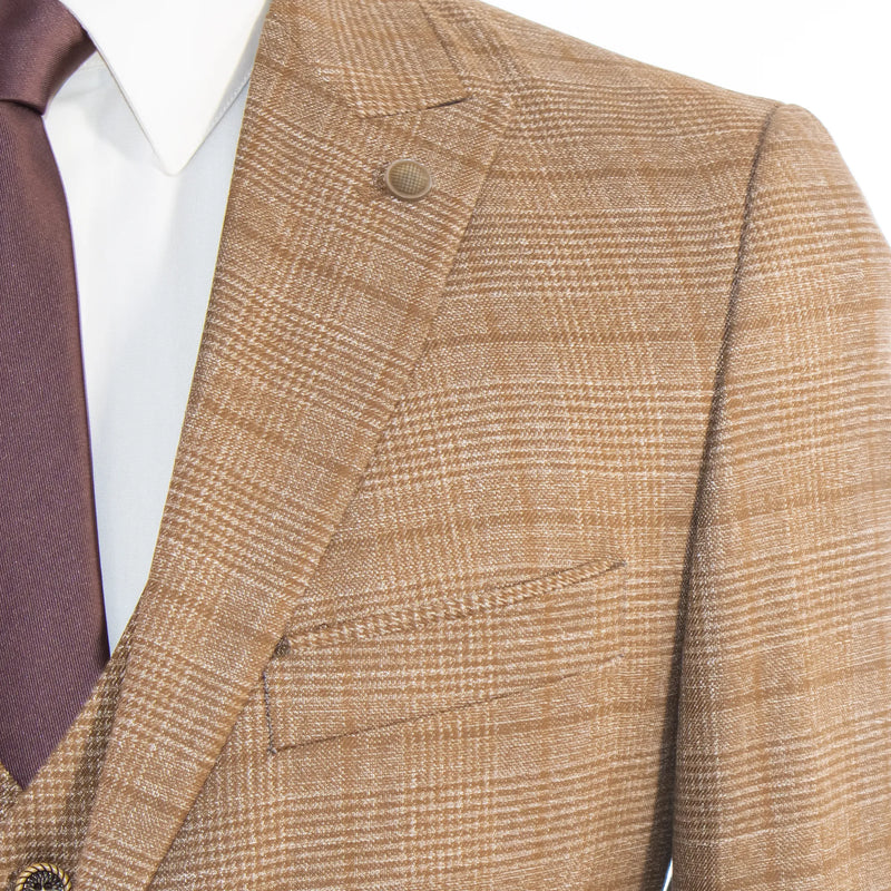 Brown Checked 3-Piece Slim-Fit Suit