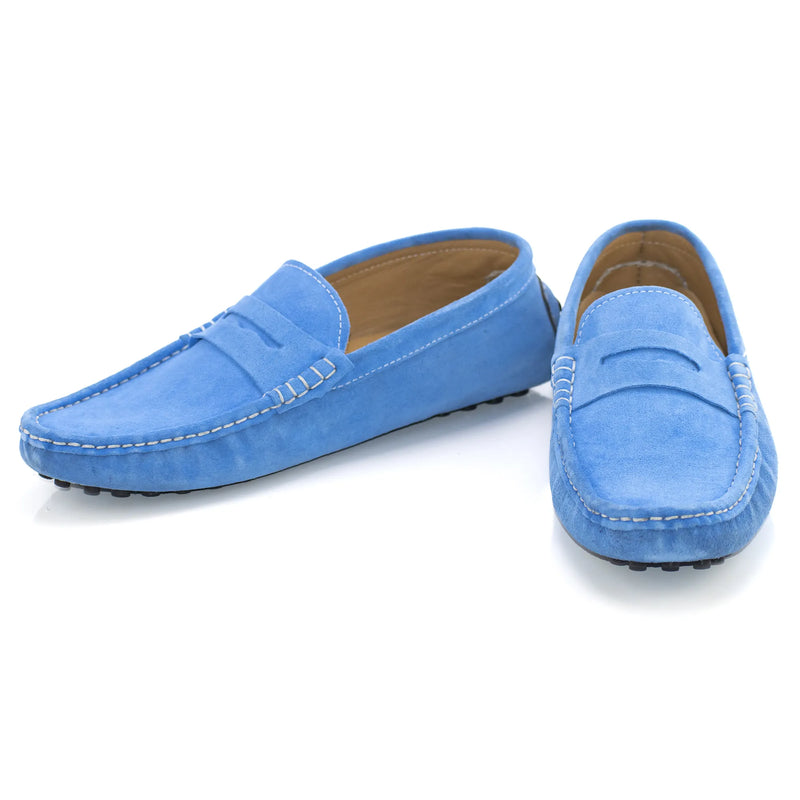 Light Blue Suede Penny Loafer Driver