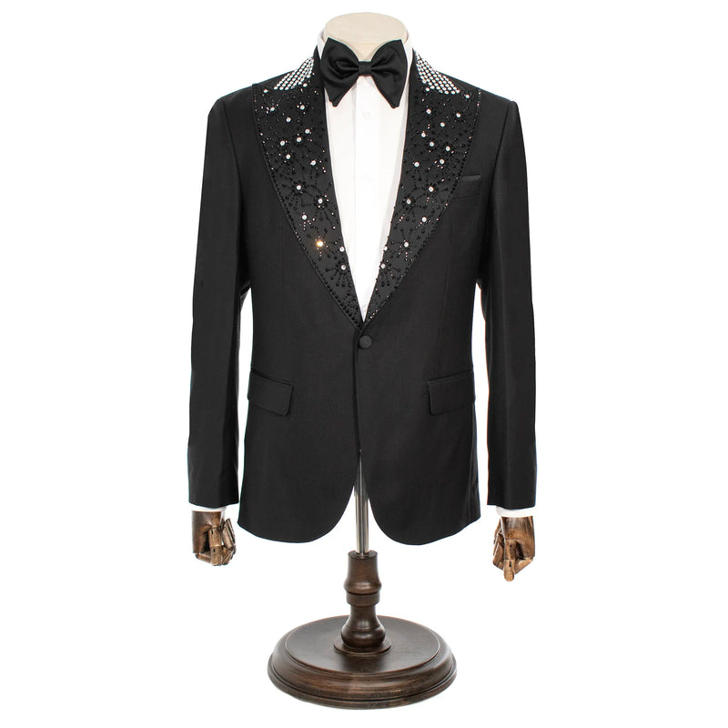 Black 2-Piece Slim-Fit Tuxedo with Rhinestone Peak Lapels