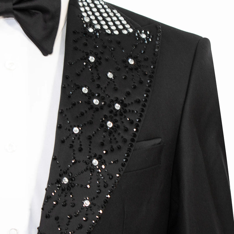 Black 2-Piece Slim-Fit Tuxedo with Rhinestone Peak Lapels