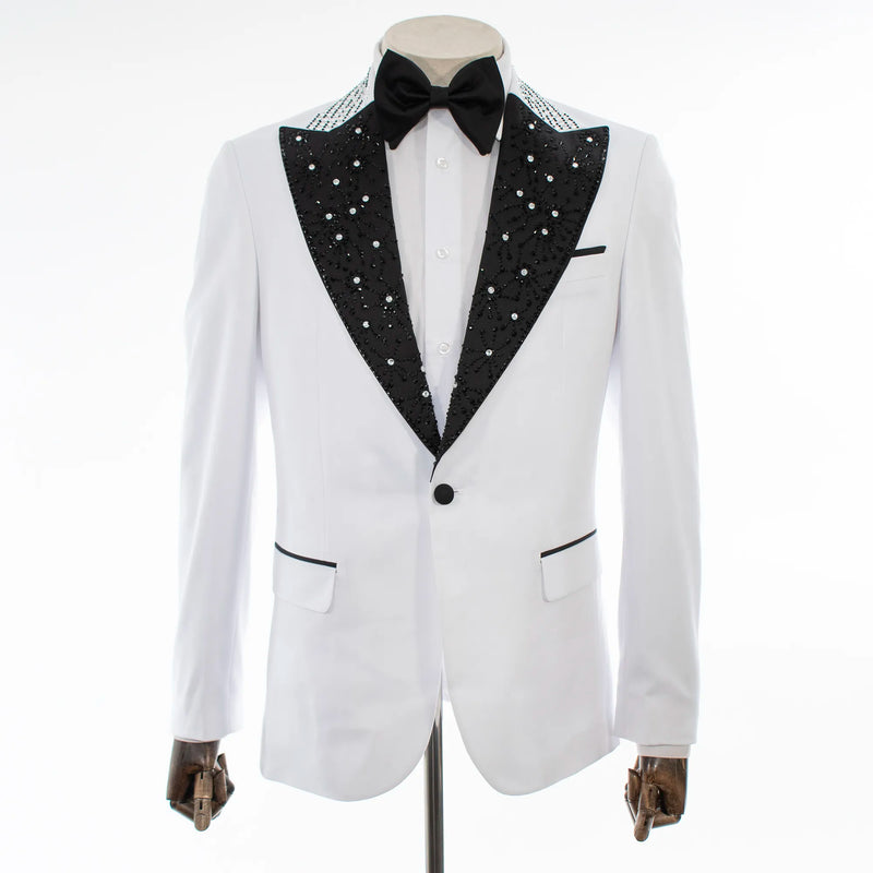White 2-Piece Slim-Fit Tuxedo with Rhinestone Peak Lapels
