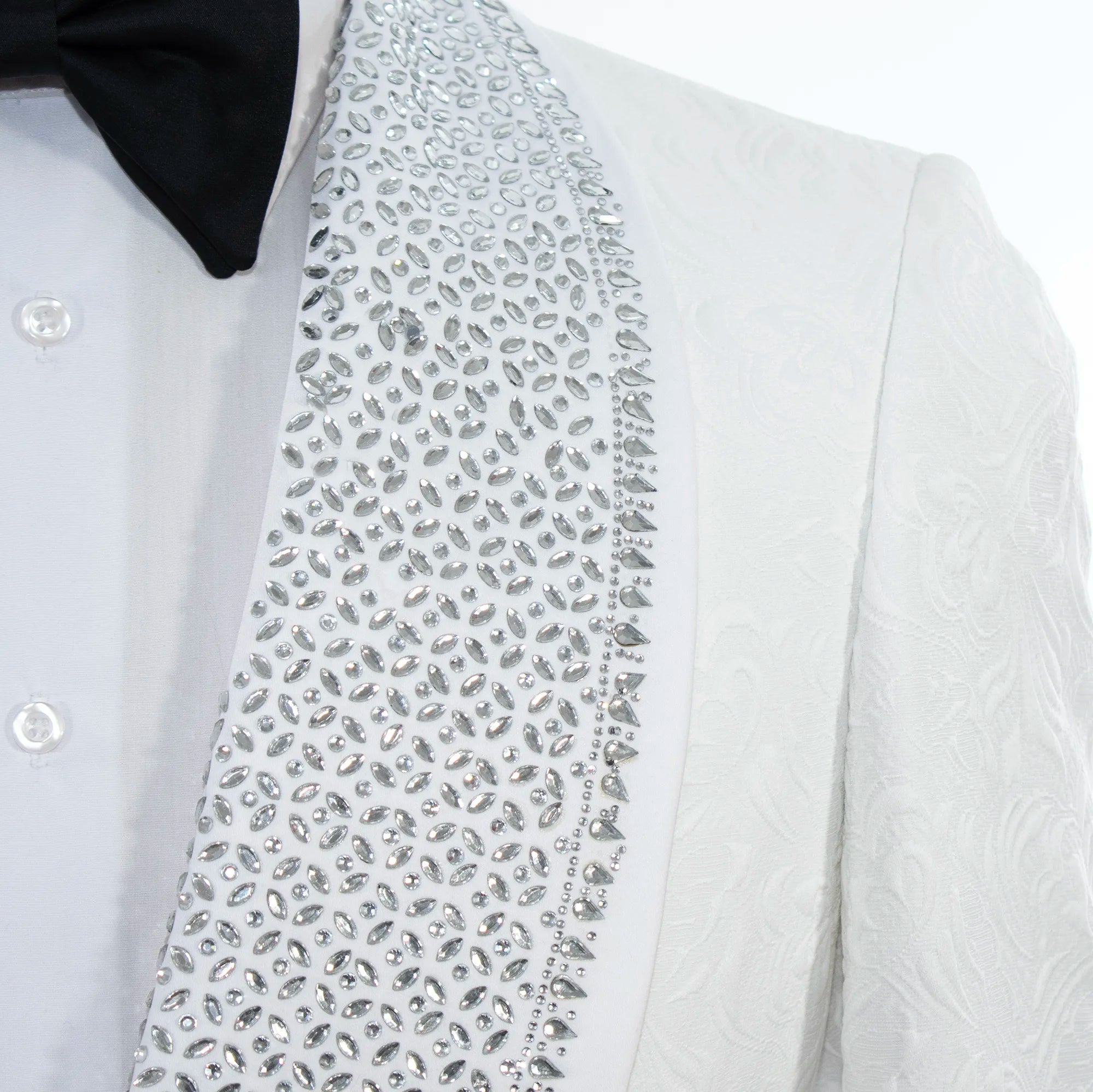 White Floral 2-Piece Slim-Fit Tuxedo with Rhinestone Lapels