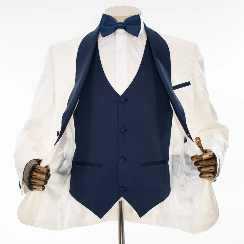 White Metallic Flake and Navy 3-Piece Tailored-Fit Tuxedo