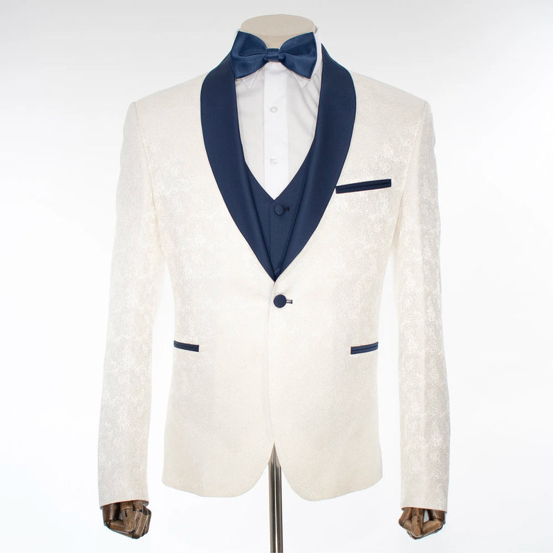 White Metallic Flake and Navy 3-Piece Tailored-Fit Tuxedo