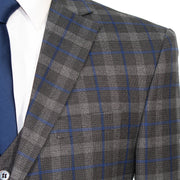 Gray and Blue Windowpane 3-Piece Tailored-Fit Suit