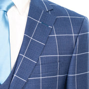 Blue Windowpane 3-Piece Tailored-Fit Suit