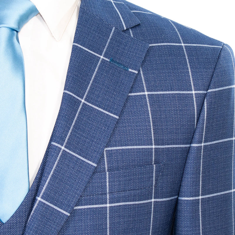 Blue Windowpane 3-Piece Tailored-Fit Suit
