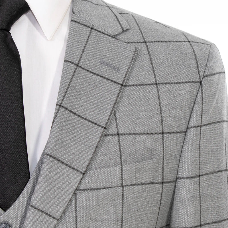 Gray Windowpane 3-piece Tailored-fit Suit