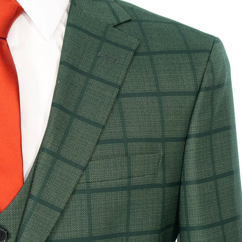 Hunter Green Windowpane 3-Piece Tailored-Fit Suit