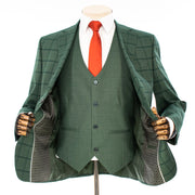 Hunter Green Windowpane 3-Piece Tailored-Fit Suit