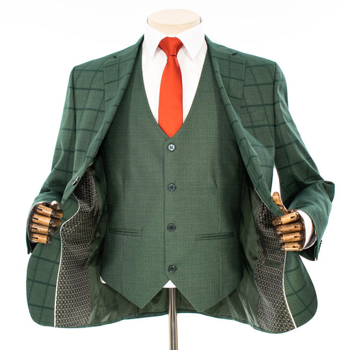 Hunter Green Windowpane 3-Piece Tailored-Fit Suit