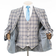 Light Gray Plaid 3-Piece Tailored-fit Suit