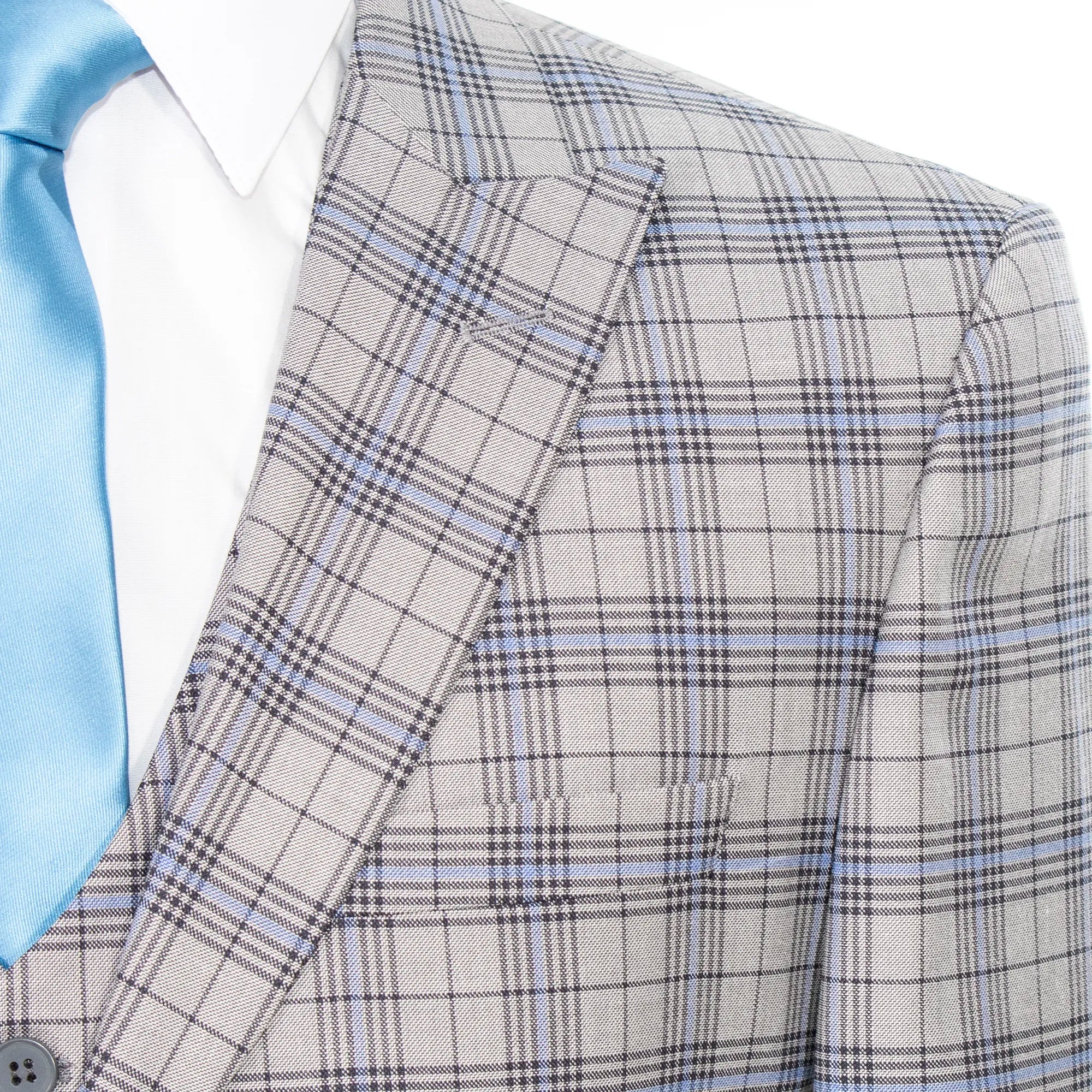 Light Gray Plaid 3-Piece Tailored-fit Suit