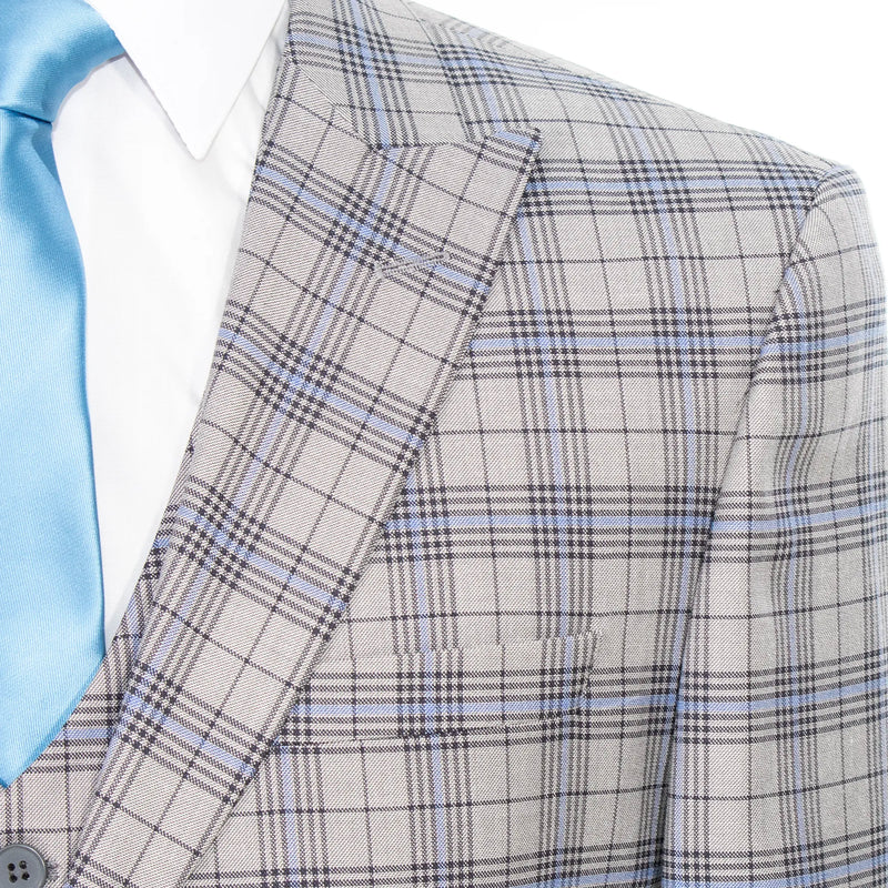 Light Gray Plaid 3-Piece Tailored-fit Suit