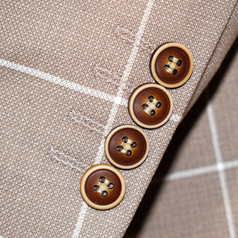 Tan Windowpane 3-Piece Tailored-fit Suit