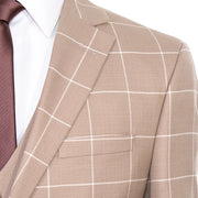 Tan Windowpane 3-Piece Tailored-fit Suit