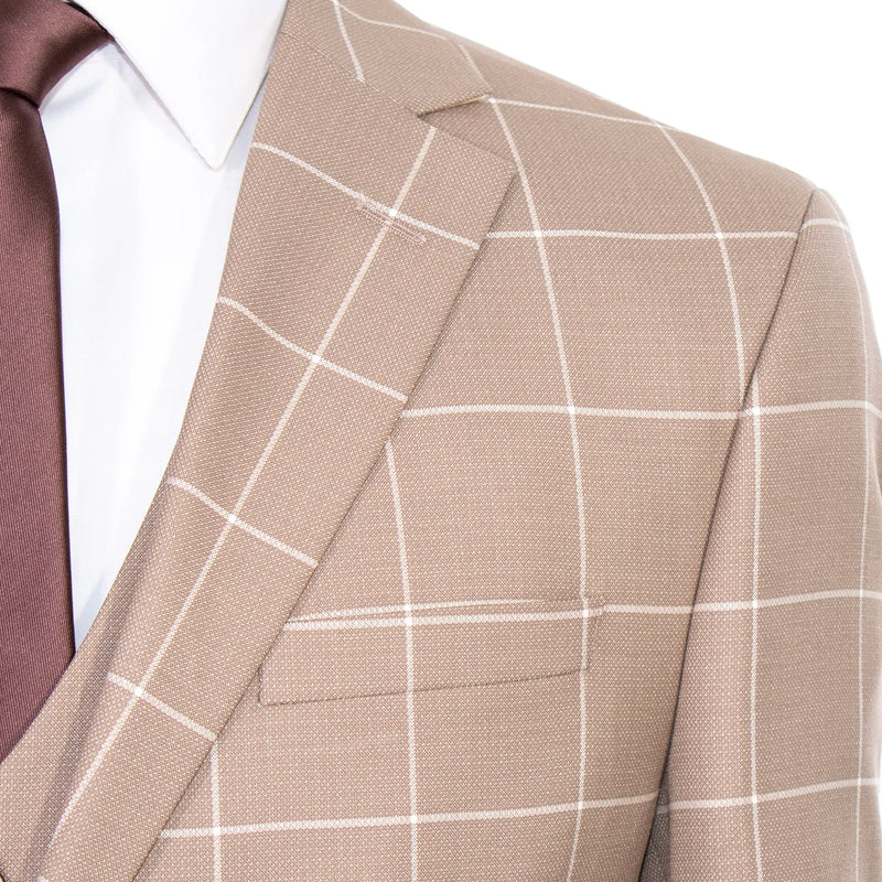 Tan Windowpane 3-Piece Tailored-fit Suit